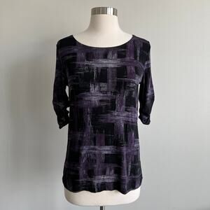 Chico's Travelers Blouse Ruched Sleeves Black Purple Packable Chico's 0